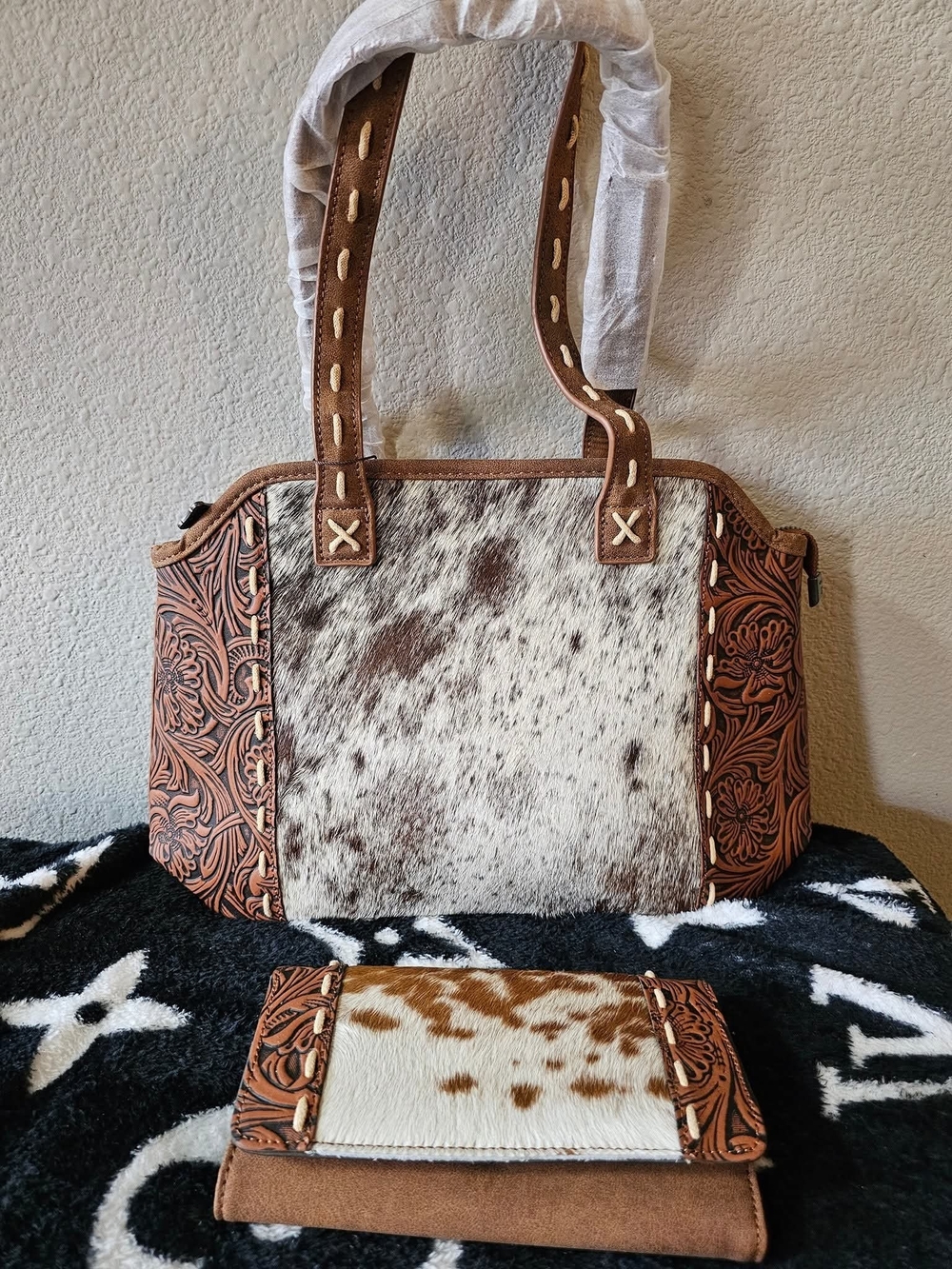 Trinity Ranch Genuine Brown Tooled Leather Hair On CCW Shoulder Bag